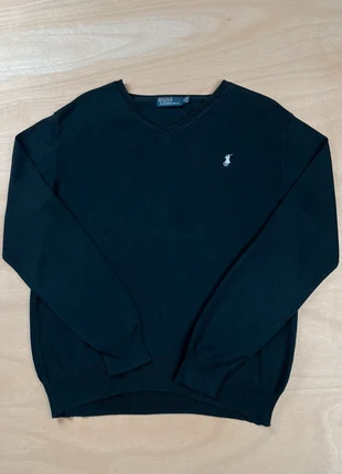 Pull col V Ralph Lauren coton noir manches longues logo brodé blanc taille M, brand: Ralph Lauren, condition: Good, size: M, €25.00, €26.95 includes Buyer Protection