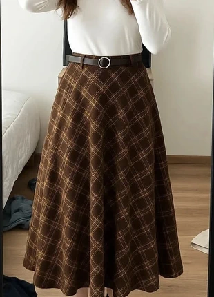 Jupe longue évasée à carreaux chocolat, marque: Lunéa Studio, état: Très bon état, taille: S / 36 / 8, 38,00 €, 40,60 € Protection acheteurs (Pro) incluse