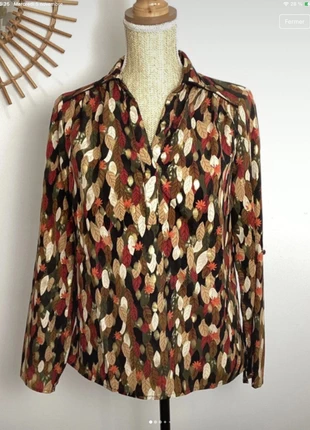 Chemise imprimé feuilles d’automne – manches longues – tons chauds et naturels, brand: Akoz, condition: Very good, size: S / 36 / 8, €11.00, €12.25 includes Buyer Protection