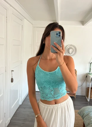 Vintage Turquoise Halter Top Crochet Y2K, merk: Vintage Dressing, staat: Heel goed, maat: S / 36 / 8, € 8,00, € 9,10 inclusief Kopersbescherming