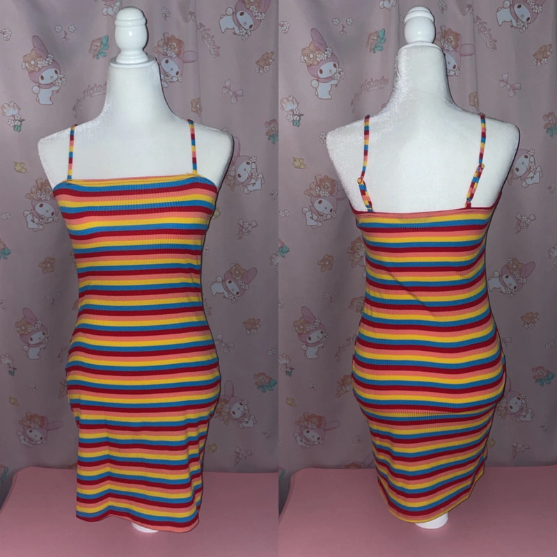 SHEIN Rainbow Striped Bodycon Dress 1