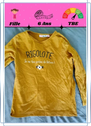 😂 T-shirt manches longues Rigolote – Fille – Taille 6 Ans – Parfait pour les petites chipies !, brand: Lili Marelle, condition: Very good, size: 6 years / 116 cm, €2.00, €2.80 includes Buyer Protection