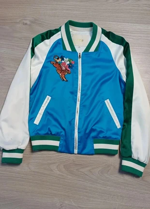 Veste Bomber Maje Bianca Bleu – Satin Brodé Tigre & Oiseau – Taille 38, merk: Maje, staat: Heel goed, maat: M / 38 / 10, € 94,05, € 99,45 inclusief Kopersbescherming