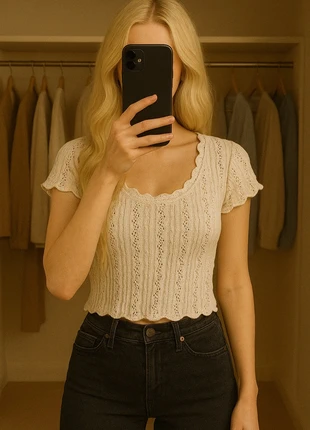 Vintage promod écru/white crochet crop top, marque: Promod, état: Très bon état, taille: L / 40 / 12, 3,99 €, 4,89 € Protection acheteurs incluse