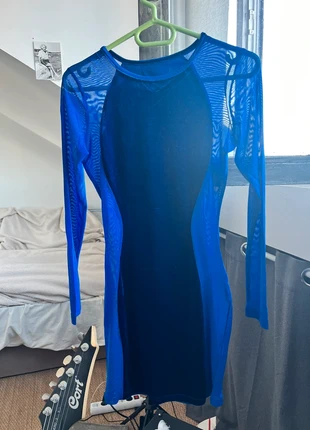 Deep cobalt Blue Velvet Mesh cutout sexy bodycon club long sleeve party mini dress, brand: Vintage, condition: New without tags, size: XS / 34 / 6, €8.00, €9.10 includes Buyer Protection