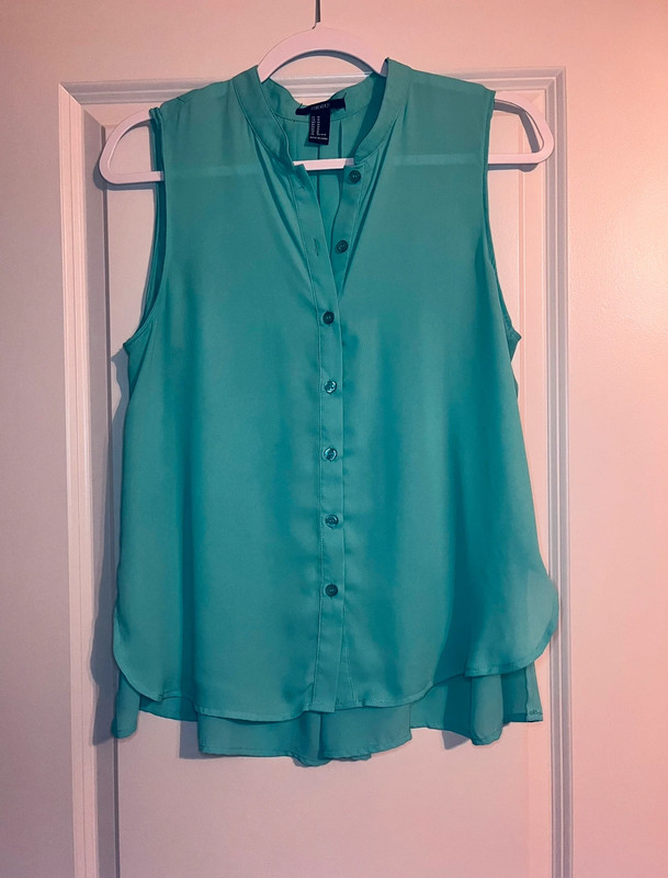 Forever 21 | Aqua Blue Button Down Flowy Blouse Size Medium 1