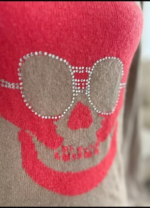 Pull Sud Express tête de mort strass – laine mohair et angora taupe, doux et stylé – Taille S, merk: SUD Express, staat: Heel goed, maat: S / 36 / 8, € 20,00, € 21,70 inclusief Kopersbescherming Pro