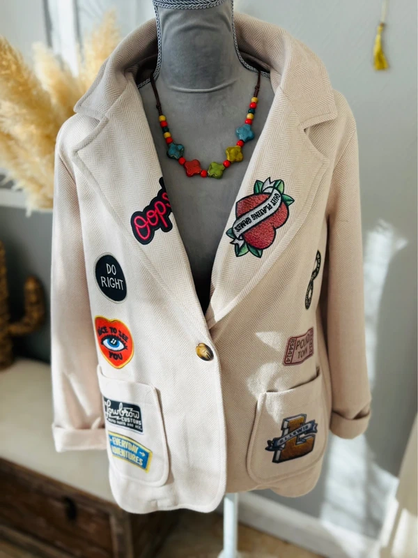 Veste blazer bohème oversize écrue taille unique - photo numéro 2