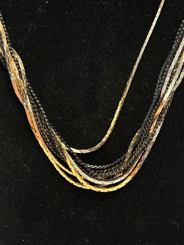 Gold & Black Tone Multi Strand Necklace 17” 2