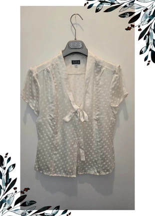 Chemisier satiné blanc à pois – 123 – Taille 38 – Détail nœud col, marca: 123, estado: Muy bueno, tamaño: M / 38 / 10, 12,00 €, 13,30 € Protección al comprador incluida