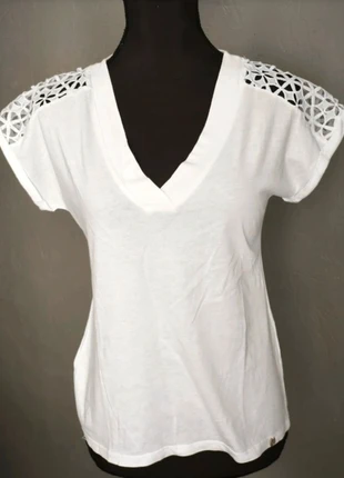 T-shirt femme blanc avec broderie Coquette, marque: Salsa, état: Très bon état, taille: XS / 34 / 6, 9,00 €, 10,15 € Protection acheteurs incluse