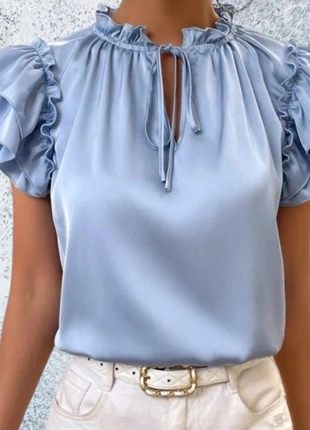 Blouse satinée avec manches à volants, marca: Inconnu, estado: Novo sem etiquetas, tamanho: S / 36 / 8, €3.99, €4.89 inclui Proteção do Comprador