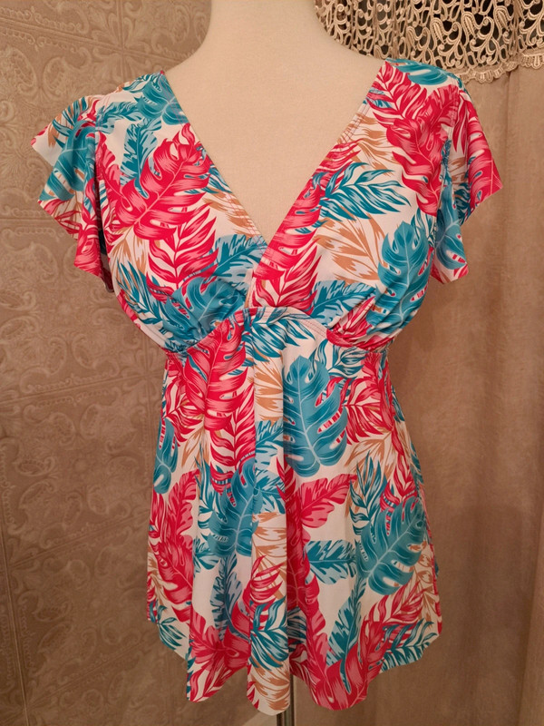 Hot pink and turquoise 2 piece tankini swimsuit bathing suit size 3XL 1