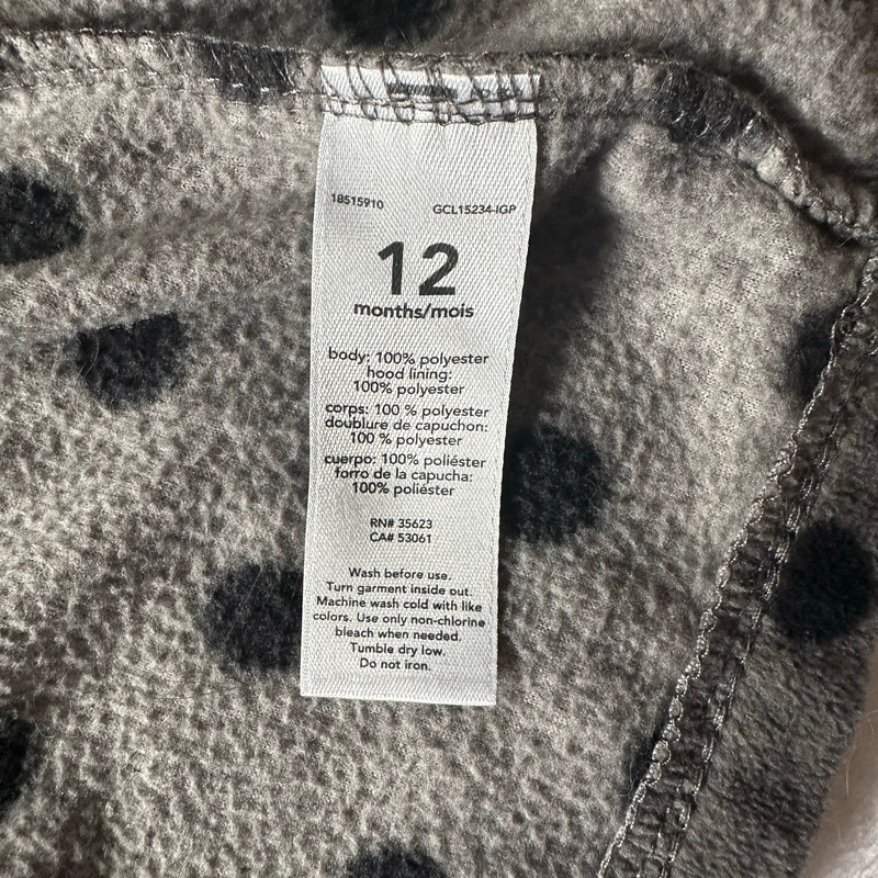 Carter’s Polka Dot Buttoned Hooded Fleece Sweater in Gray/Black - Size 12 Months 4