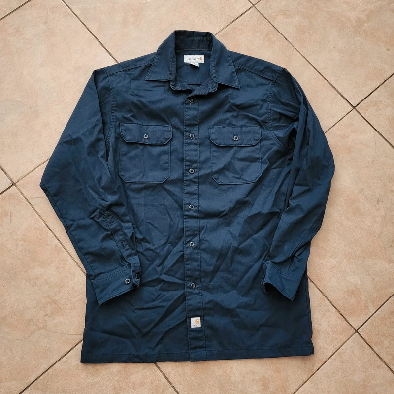 Navy Carhartt Long Sleeve Heavy Cotton Button Up Shirt 1