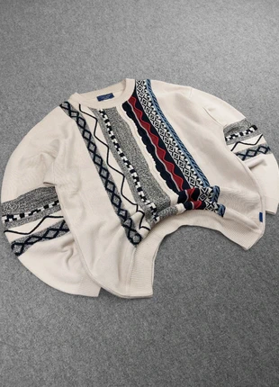 Pull Vintage 80s en Maille Crème / Multicolores à Motifs Reliefs "Coogi Style" (L), marke: Vintage Dressing, zustand: Gut, größe: L, 28,00 €, 30,10 € beinhaltet Vinted-Käuferschutz Pro