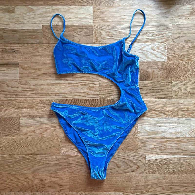 Triangl blue velvet cut out swimsuit