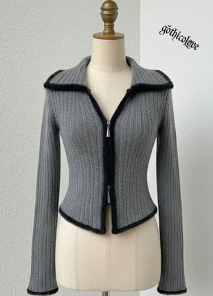 Gilet zippé côtelé gris avec bordures en fausse fourrure, marque: Darkmira, état: Très bon état, taille: M / 38 / 10, 46,90 €, 49,95 € Protection acheteurs incluse