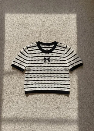 Petit pull rayé nœud noir, marke: Obsidienne, zustand: Sehr gut, größe: S / 36 / 8, 42,99 €, 45,84 € inklusive Vinted-Käuferschutz