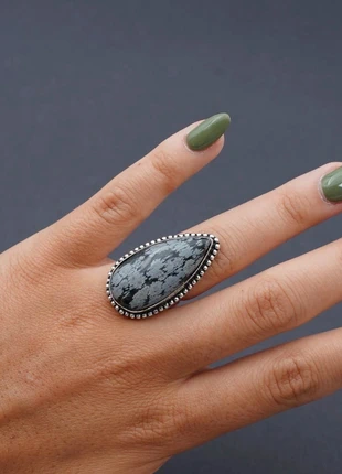 925 Sterling Silver Snowflake Obsidian Gemstone Ring Size L1/2, brand: Silver, condition: Very good, size: 16.5 mm / L½, £13.99, £15.39 includes Buyer Protection