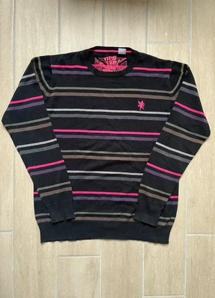 Pull col rond y2k logo brodé vintage taille L ligné noir rose mauve, marque: Vintage Dressing, état: Très bon état, taille: L / 40 / 12, 14,00 €, 15,40 € Protection acheteurs incluse