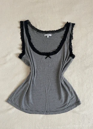 Top basic rayé à dentelle et noeud en satin - coquette y2k Summer, brand: Top Vintage, condition: Very good, size: XL / 42 / 14, €13.00, €14.35 includes Buyer Protection Pro