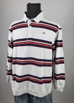 Polo Lacoste vintage manches longues blanc rayé bleu rouge logo crocodile taille 7 homme, merk: Lacoste, staat: Goed, maat: XXL, € 14,00, € 15,40 inclusief Kopersbescherming Pro