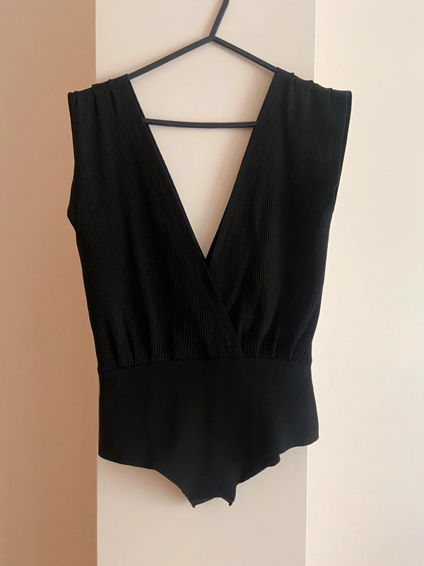 Zara Plunging V Neckline Knit Black Bodysuit