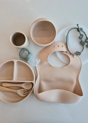 Coffret repas pour bébé - 9 pièces - 100% Silicone Alimentaire - Assiette et bol ventouse - Beige, brand: stonny, condition: New without tags, €15.00, €16.45 includes Buyer Protection