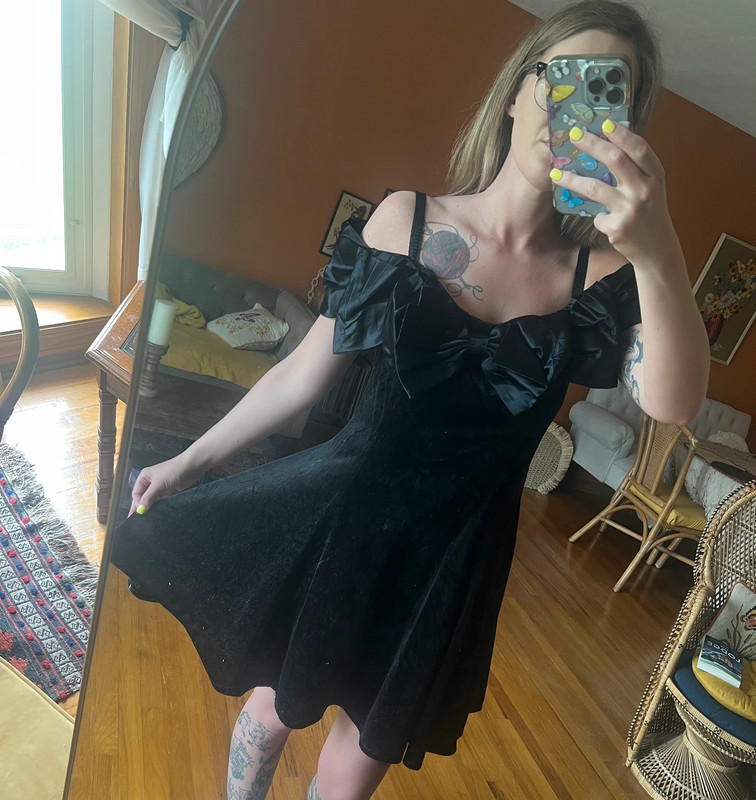 Vintage Black Velvet Mini Dress 1