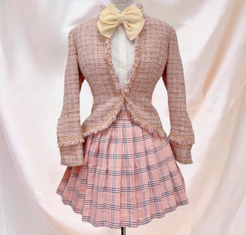 vintage brown and pink tweed set 1