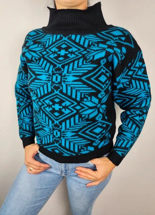 Pull vintage Neiman Marcus – Scandinave – Taille S - Laine Mérinos – Noir & Bleu doux #790, brand: Vintage Dressing, condition: Very good, size: S / 36 / 8, €45.00, €47.95 includes Buyer Protection