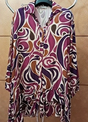 Camicia lunga di viscosa, in fantasia viola, fuxia, ocra e bianco, Forpen (misure in descrizione), marke: Forpen, zustand: Neu, größe: XXL / 44 / 16, 13,00 €, 14,35 € inklusive Vinted-Käuferschutz
