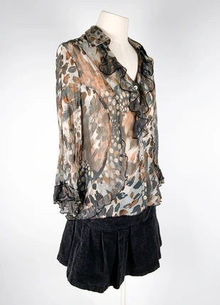 Chemise en crêpe mesh motif abstrait léopard, froufrou librarian core, marque: Inconnu, état: Très bon état, taille: M / 38 / 10, 18,00 €, 19,60 € Protection acheteurs (Pro) incluse