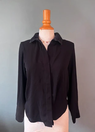 🖤 Chemise noire Zara col tout doux, brand: Zara, condition: Good, size: S / 36 / 8, €3.50, €4.38 includes Buyer Protection