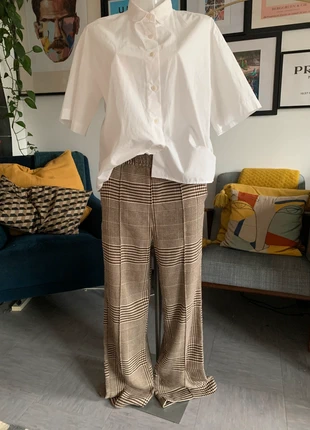H&M brown & cream plaid checked wide straight slouchy baggy trousers, brand: H&M, condition: Very good, size: S / UK 8-10, £12.00, £13.30 includes Buyer Protection