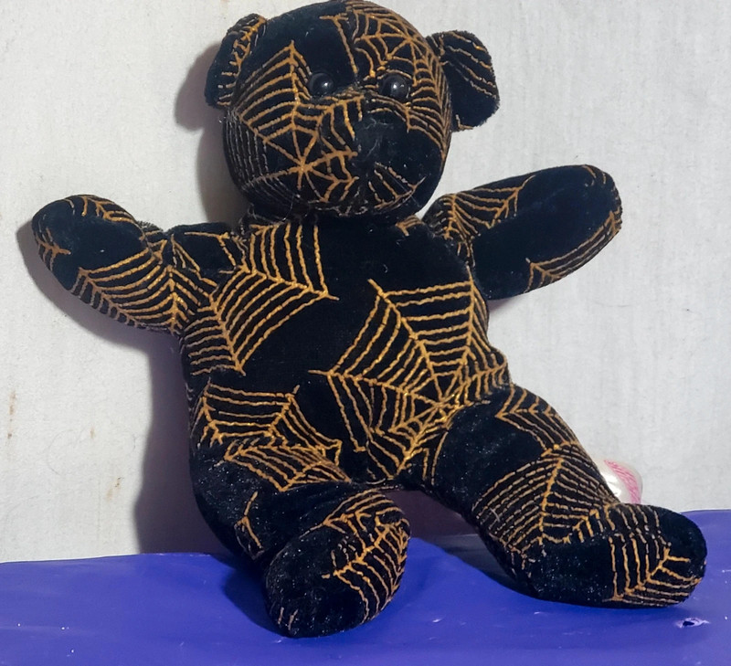 Sugar Loaf Halloween Spiderweb Bear Plush Stuffed Animal Black Gold Toy 3