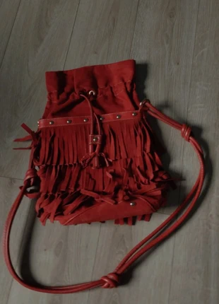 Sac en cuir rouge à frange - Zara, brand: Zara, condition: Very good, €35.00, €37.45 includes Buyer Protection