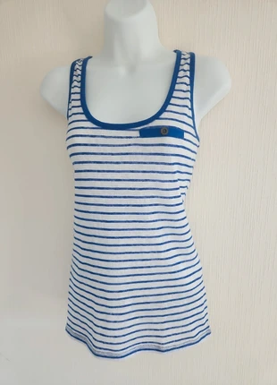 Débardeur à rayures blanc et bleu cache-cache, brand: Cache Cache, condizioni: Buone, taglia: XS / IT 38 / EU 34, €2.50, €3.33 include la Protezione acquisti