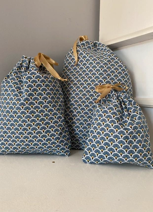 Lot 3 sacs fourre-tout bleu motif japonais Seigaiha, brand: Sur le fil du temps, condizioni: Nuovo senza cartellino, €10.00, €11.20 include la Protezione acquisti Pro