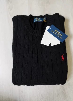 Pull torsadé Ralph Lauren – Noir (Logo rouge), marque: Ralph Lauren, état: Neuf avec étiquette, taille: M, 58,00 €, 61,60 € Protection acheteurs incluse