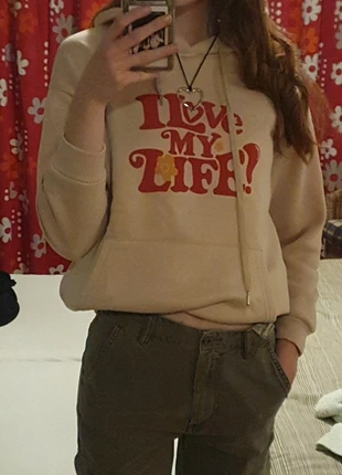 Creme/beige hoodie met tekst, merk: Shein, staat: Heel goed, maat: S / 36 / 8, € 4,50, € 5,43 inclusief Kopersbescherming