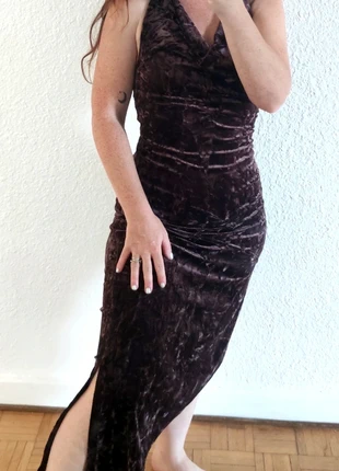 Robe en panne de velours dos nu prune chocolat fendue vintage 90s 36 moulante soiree, brand: Vintage Dressing, condition: Very good, size: S / 36 / 8, €25.00, €26.95 includes Buyer Protection