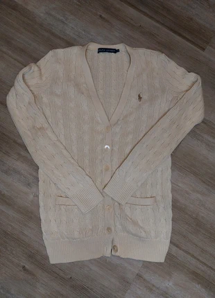 Cardigan Ralph Lauren tressé beige, logo brodé - Taille S, marque: Ralph Lauren, état: Très bon état, taille: S / 36 / 8, 30,00 €, 32,20 € Protection acheteurs incluse