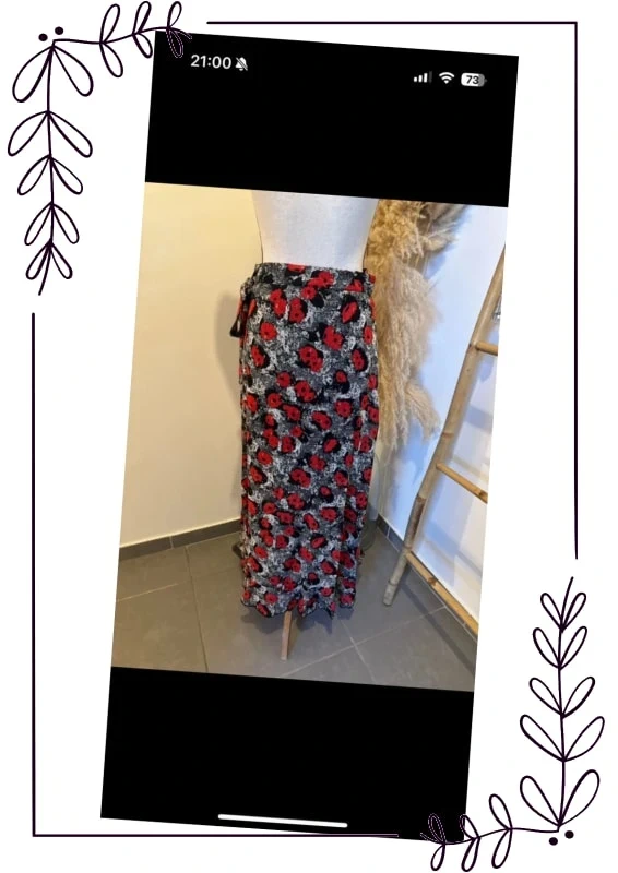 Jupe longue portefeuille GOA rouge floral T L neuve - photo numéro 5