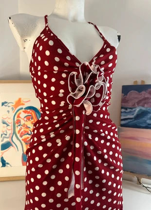 Robe longue rouge à pois blancs – dos nu, effet sirène, estado: Nuevo sin etiquetas, tamaño: S / 36 / 8, 22,00 €, 23,80 € Protección al comprador incluida