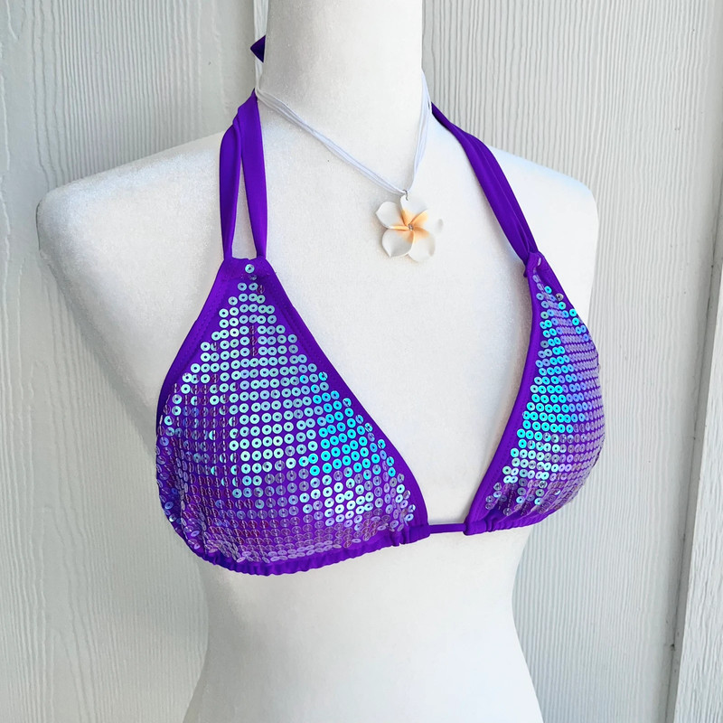 vintage early 2000s mcbling vibrant purple sequin string bikini top 1