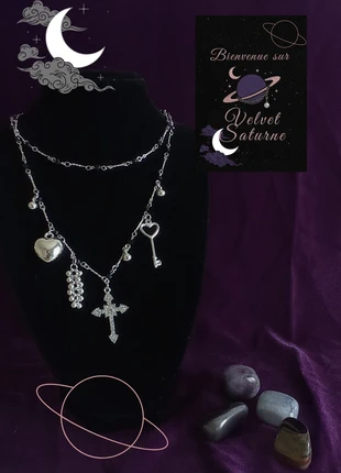 Collier multi-chaînes argentées avec pendentifs symboliques, brand: COQUETTE, condition: New without tags, €8.80, €9.94 includes Buyer Protection Pro