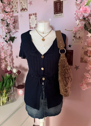 Y2K navy blue babydoll style knit top, brand: Savida, condition: Very good, size: XL / 42 / 14, €14.00, €15.40 includes Buyer Protection