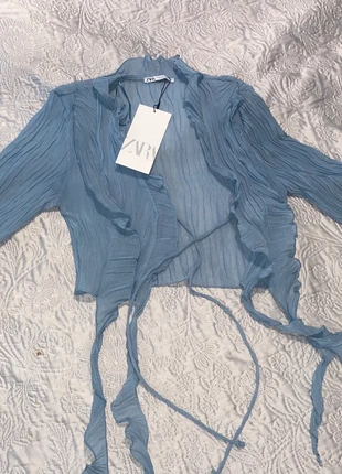 Top azul de gasa con volantes de Zara – nuevo con etiqueta, marque: Zara, état: Neuf avec étiquette, taille: S / 36 / 8, 12,00 €, 13,30 € Protection acheteurs incluse